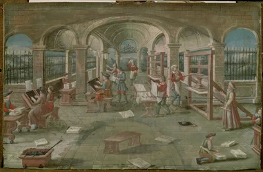 Interior de una imprenta en el siglo XVI